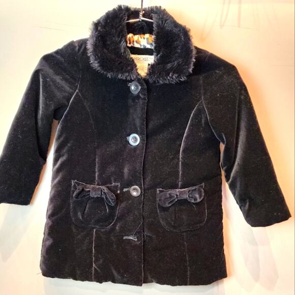 Cherokee Toddler Black Jacket Fur Collar Size 4T - Picture 1 of 8